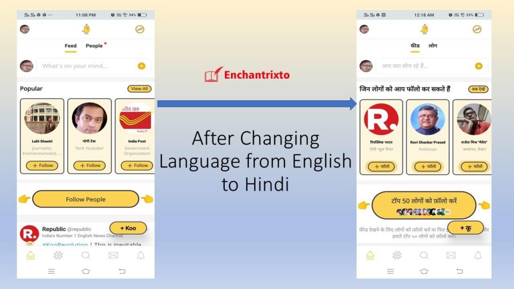 Koo App - English to Hindi