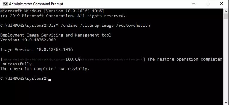 DISM procedure for fixing the error