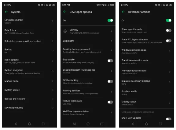 Android Settings - access developers option