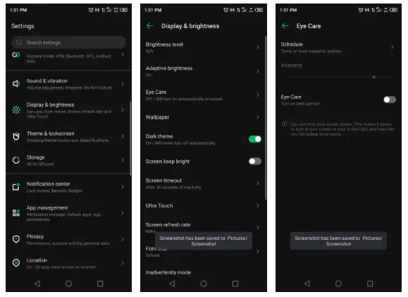 Android Settings - Enable night light