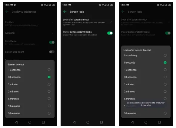 Android Settings - Screen turn off setting