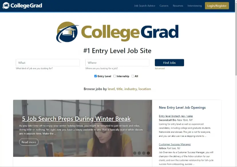 Find remote jobs in CollegeGrad